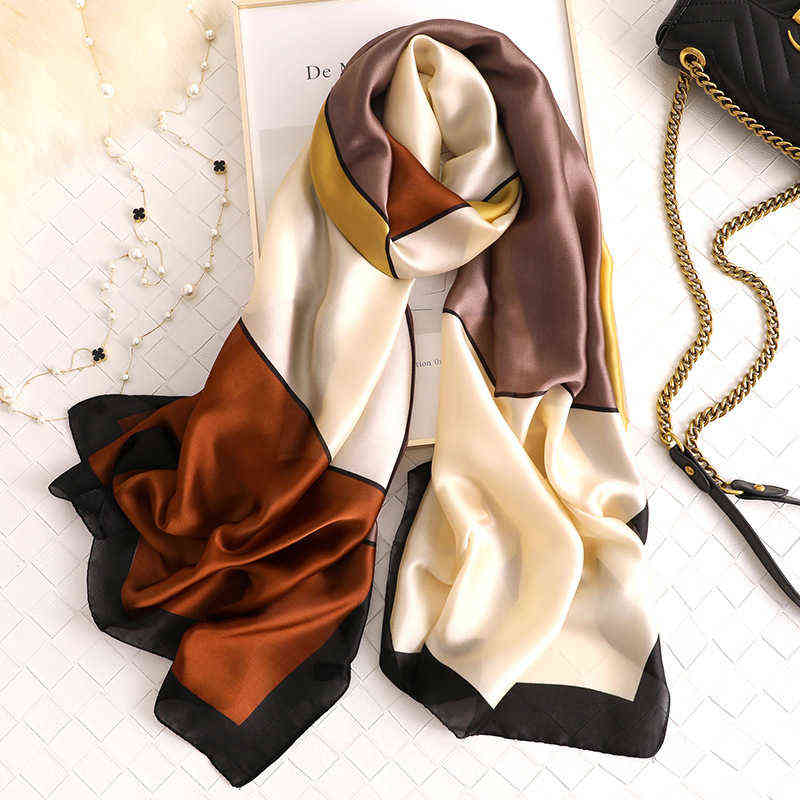 2022 Women Silk Scarf Design Print Female Foulard Hijab Scarfs Summer Lady Shawl Beach Cover-ups Scarves Wraps Neck Headband Y220228