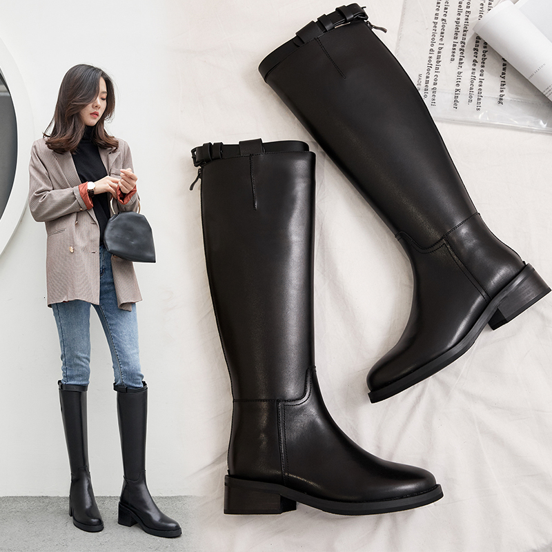 2021 Knee-boots Woman Genuine European and Handmade Fashion Women Long Women's Boots Back 24K8, Six-inch-winter