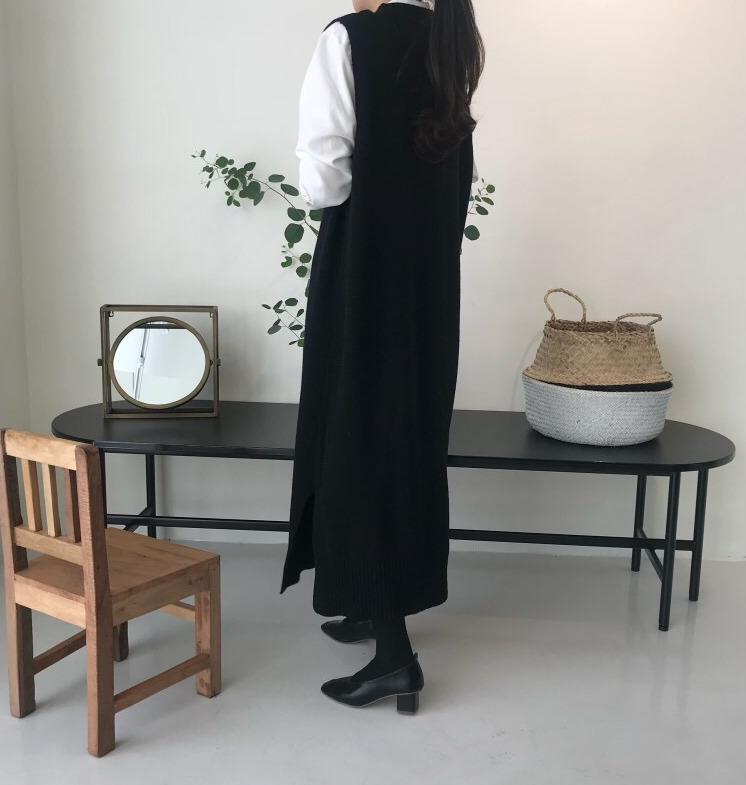 side split Warm Women Autumn Winter Long Sweater Knitted Sundress Loose o neck Sleeveless long vest Dresses Robe Femme Vestido 201031