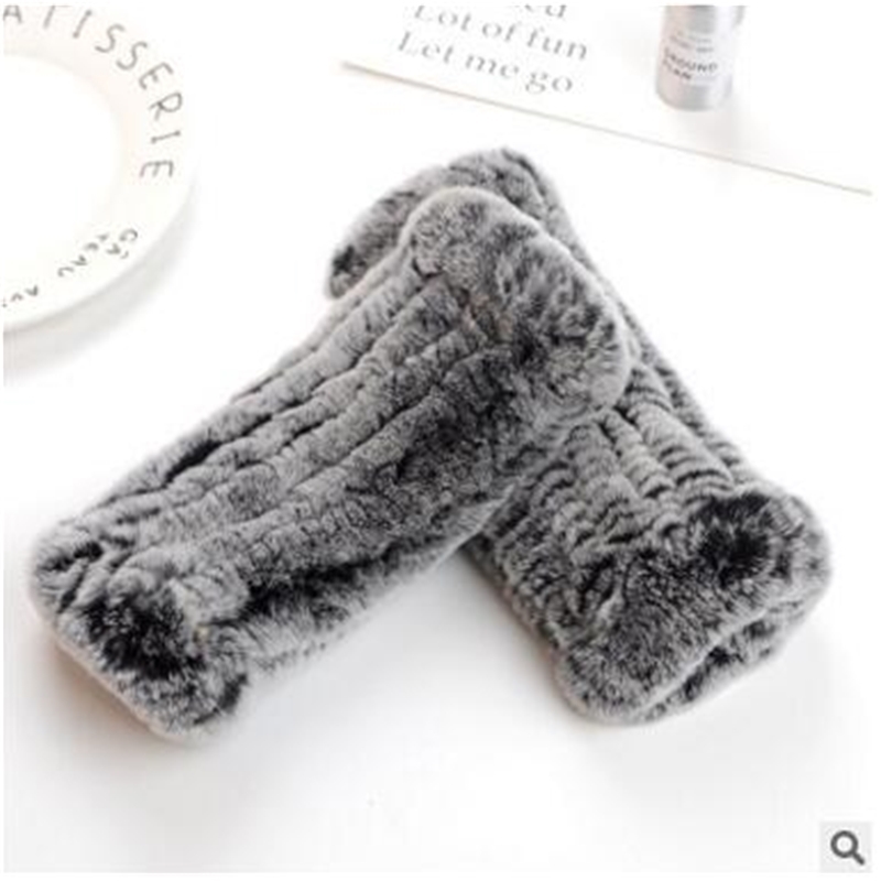 Women's 100% Real Genuine Knitted Rex Rabbit Fur Winter Fingerless warm soft Gloves Mittens Arm Sleeve 201021