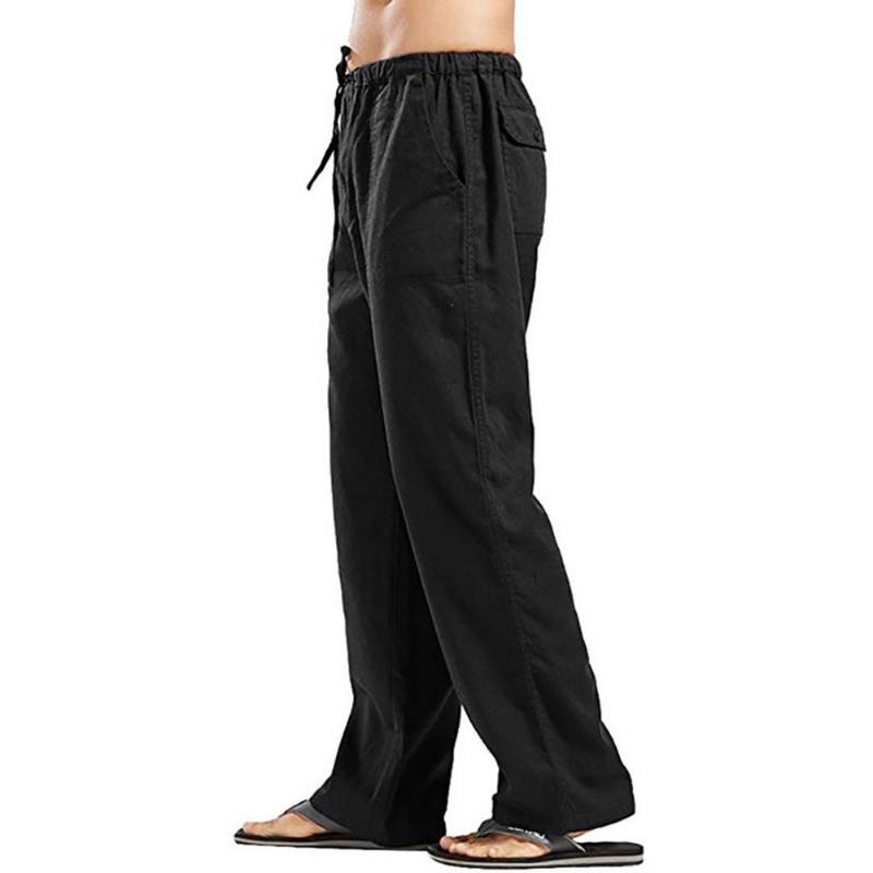 Men's Pants Men Cotton Linen Trousers Joggers Casual Solid Elastic Waist Straight Loose Sports Running Plus Size Mens Clothing