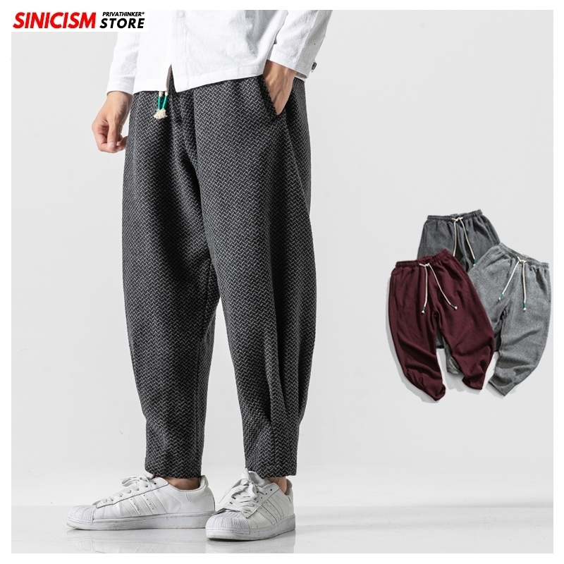 Sinicism Store Men Winter Thicken Wool Harem Pants Men's Chinese Style Warm Oversize Trousers Male Japan Casual Plaid Pant 201110