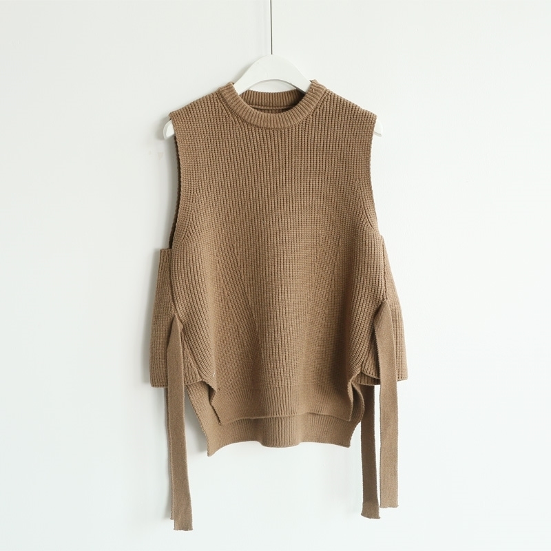 New Asymmetry Sashes Sleeveless Sweater Pullover Women Sweet Loose Knitted Women's Vest Spring Short Female Waistcoat Gilet 201102