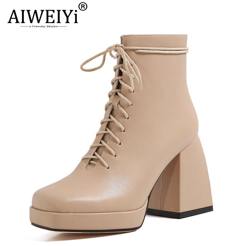AIWEIYi Winter Boots For Women Genuine Leather Platform Ankle Lace Up Motorcycle Thick High Heels Lady, Blackspring
AIWEIYi Winter Boots For Women Genuine Leather Platform Ankle Lace Up Motorcycle Thick High Heels Lady, Blackspring