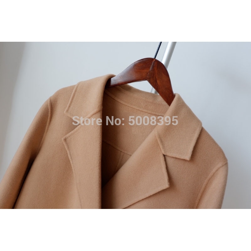Woman Camel COLOR LONG 100% WOOL Trench Coat BACK Long TASSELS Sleeves Front Double Breasted Lapel Collar Fashion Coats 201222
