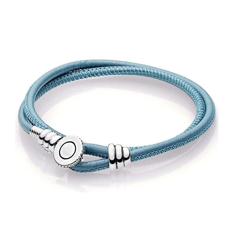 Trendy Women Original Black Brown Blue Pans Genuine Leather Bracelet With Sier Clasp Europe Jewellery Birthday Gift Free shipping