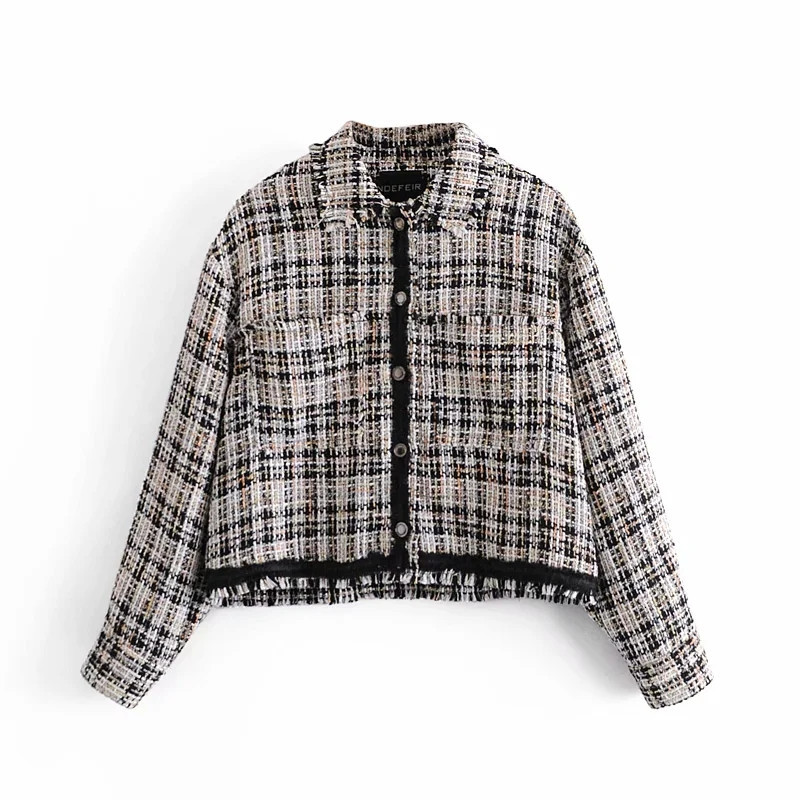 New Tweed Checked Woman 2021 Spring Vintage Pockets Long Sleeve Plaid Short Female Jacket with Buttons Outerwear Fm1f
New Tweed Checked Woman 2021 Spring Vintage Pockets Long Sleeve Plaid Short Female Jacket with Buttons Outerwear Fm1f