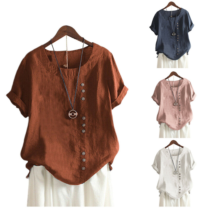 Women Cotton Linen T-Shirts Big Size Pullover Retro Casual Short Sleeve O-Neck Button Loose Summer Top Femme T-shirt Streetwear 7HSU
Women Cotton Linen T-Shirts Big Size Pullover Retro Casual Short Sleeve O-Neck Button Loose Summer Top Femme T-shirt Streetwear 7HSU