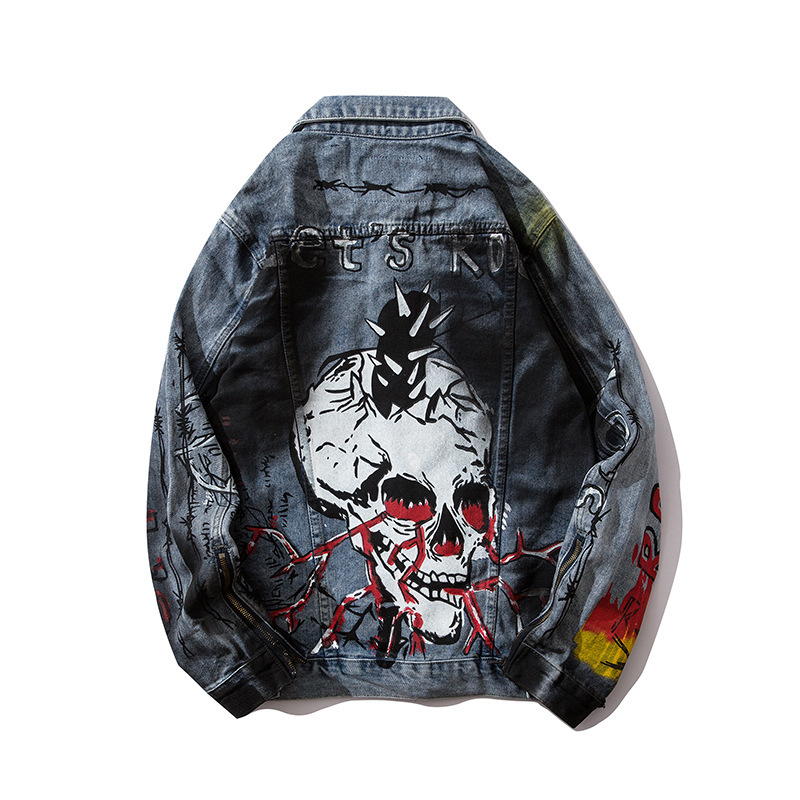 2021 New Men Jackets Streetwear Skull Graffiti Blue Denim Jean Coat Hip Hop Harajuku Jacket Punk Rock Vintage O374, Picture color
2021 New Men Jackets Streetwear Skull Graffiti Blue Denim Jean Coat Hip Hop Harajuku Jacket Punk Rock Vintage O374, Picture color