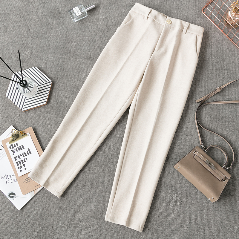 High Waist Woman Woolen pants Loose apricot gray business OL blazer suit pants female autumn winter New 201106