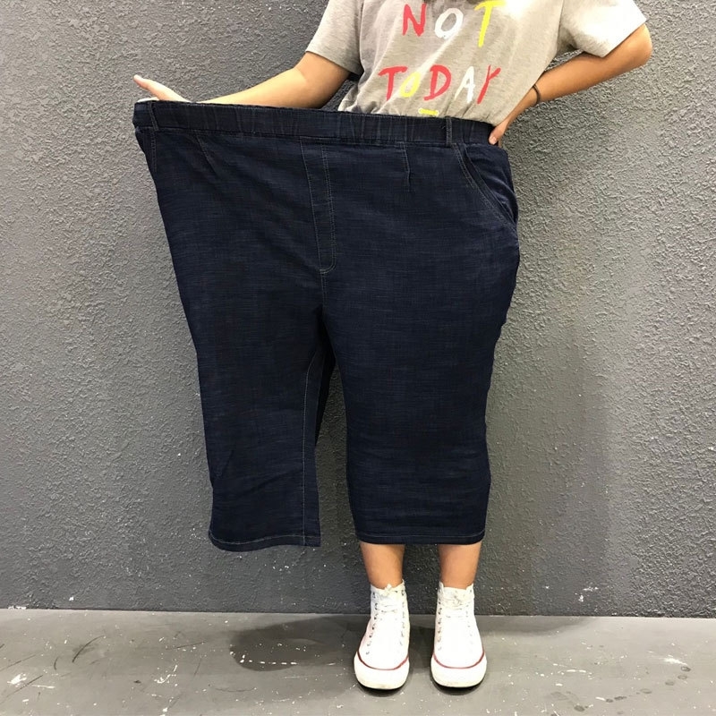 Plus Size 10XL 9XL 8XL Women Jeans Capri Pants Pencil Female Elastic High Waisted Strech Jeans Ladies Summer Thin Denim Trousers 210203, Black 
Plus Size 10XL 9XL 8XL Women Jeans Capri Pants Pencil Female Elastic High Waisted Strech Jeans Ladies Summer Thin Denim Trousers 210203, Black