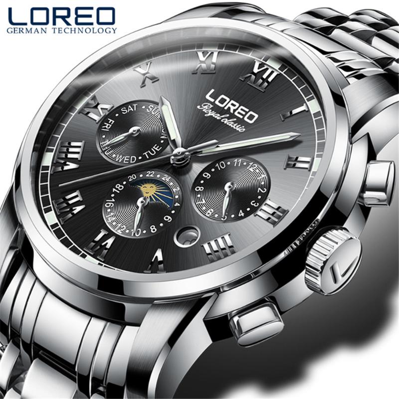 

LOREO Men Automatic Mechanical Watch Fashion Brand Sapphire Luminous Casual Sports 50M Waterproof Watches Relogio, Gold
