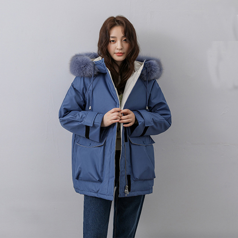 Faux Fox Fur Hooded Winter Coat Women Long Jacket Female Thick Warm Parkas Female Loose Oversized Pocket Outerwear Clothes 201217