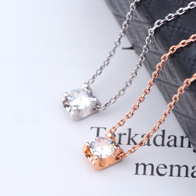 fashion jewelry womens necklace single pendant solitaire white diamond necklaces stainless steel Party Circle Wedding gold chain p