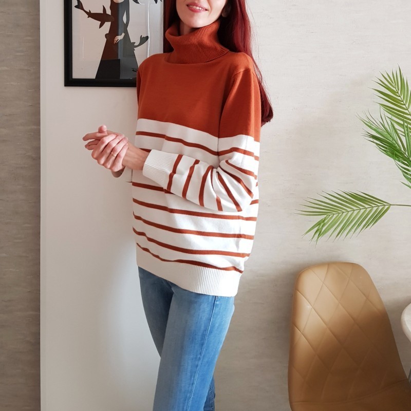 GIGOGOU Euro American Style Oversized Women's Sweater Long Sleeve Striped Thick Warm Knitwear Loose Soft Female JumperMujer 201023