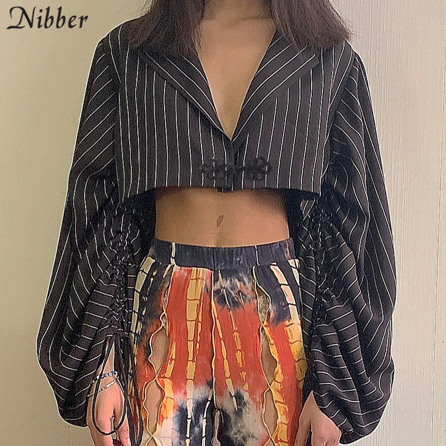Nibber office ladies Black striped coat womens 2019autumn fashion Elegant short tops jacket high street casual loose coat mujer T200111