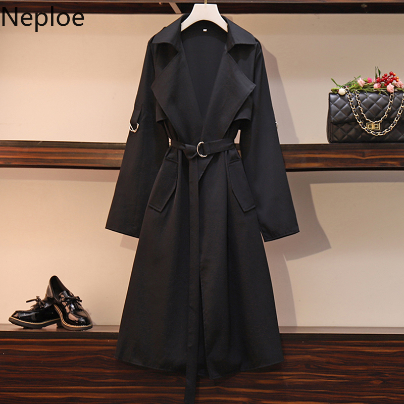 Neploe Long Coat Women Plus Size 2020 New Arrival Autumn Korean Trench Solid Loose Outerwear Ropa Mujer Classic Windbreaker T200828