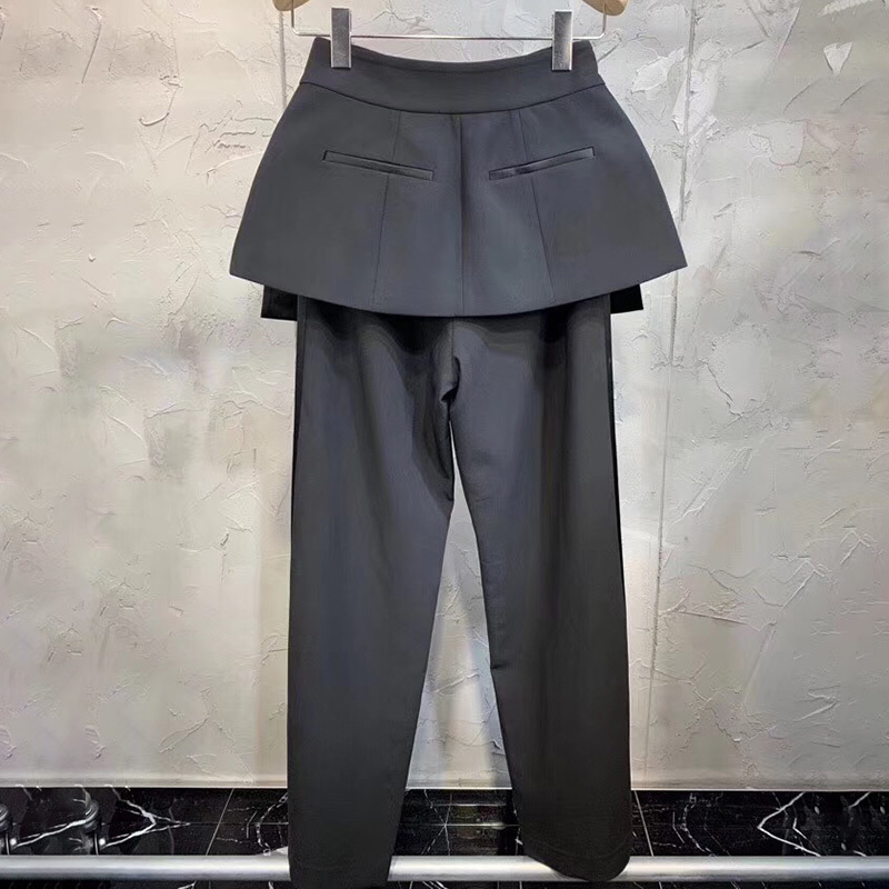 TWOTWINSTYLE High Waist Wide Leg Pants Female with PU Buckle Trumpet Cummerbund Women Fashion Black Trousers Autumn Winter 201228
