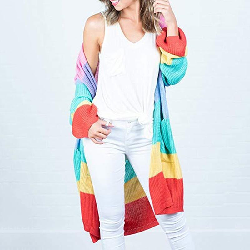 Stitching Cardigan Striped Knitted Jacket Loose Knitting Cardigan Rainbow Women Long Sleeve Autumn and Winter for Women Sweater, Pink
Stitching Cardigan Striped Knitted Jacket Loose Knitting Cardigan Rainbow Women Long Sleeve Autumn and Winter for Women Sweater, Pink