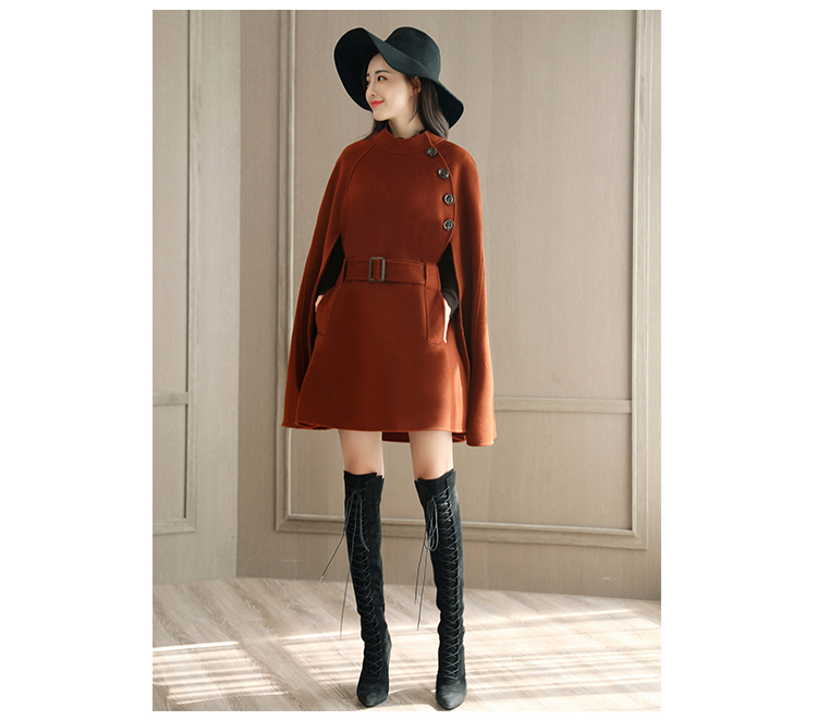 Women England Elegant Long Cloak Cape Fashion Button Belt Warm Autumn Black Cape Big Size Arrival 201214