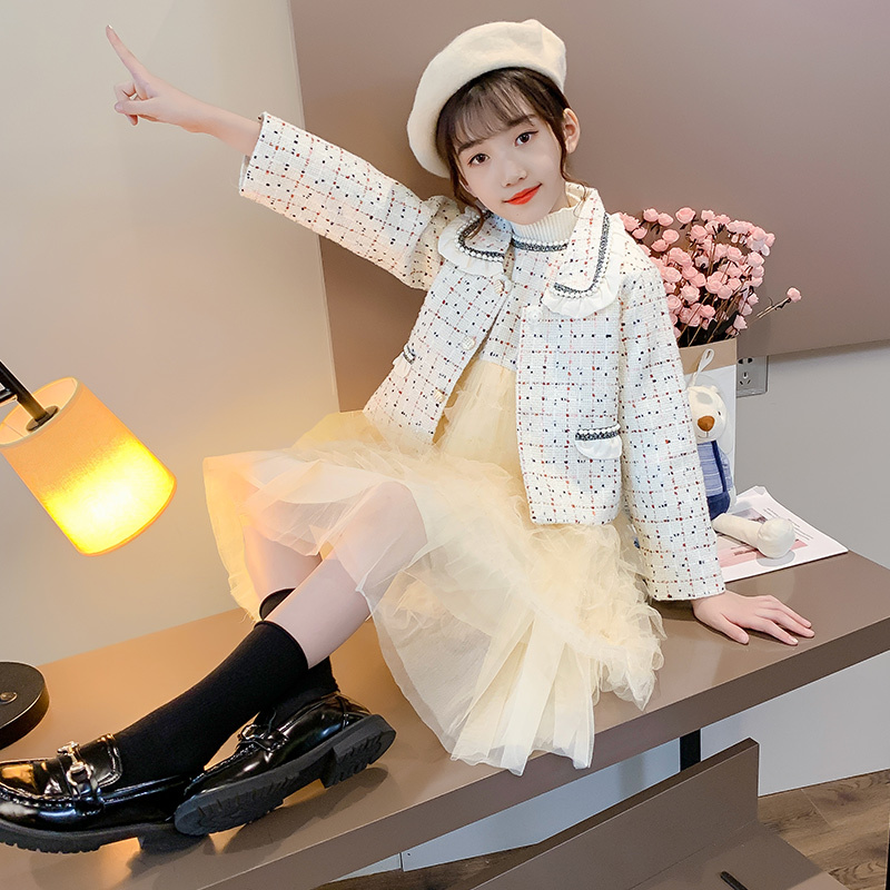 Cute Baby Girl Sets Loose Fashion Coats + Patchwork Long Sleeve Child Tutu Princess Dress Ladylike Kids Clothes Girls Outfits Y1117