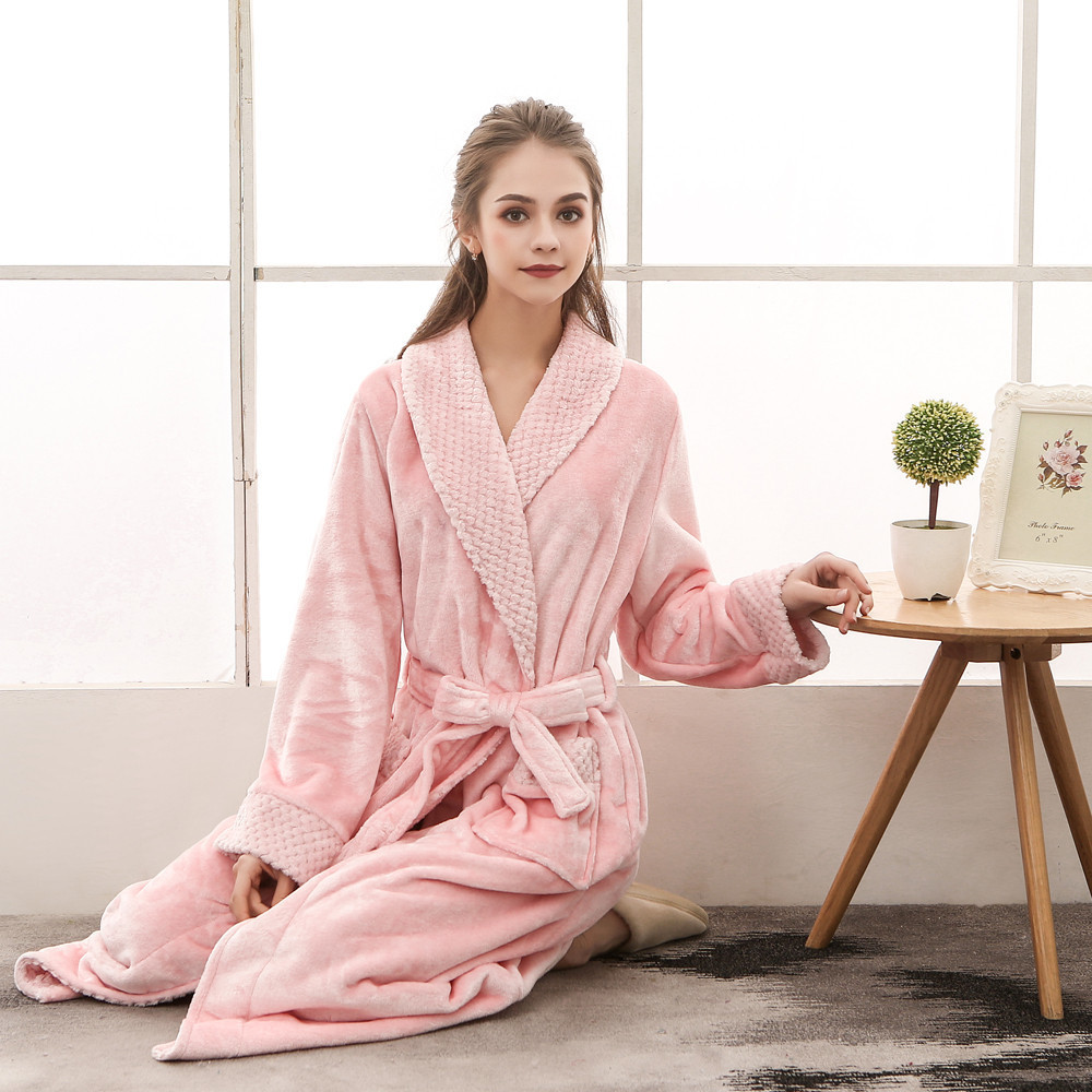Night dress women bathrobe Flannel robe Women's Winter Lengthened Coralline Plush Shawl Bathrobe Long Sleeved Robe Coat#G3 T200110