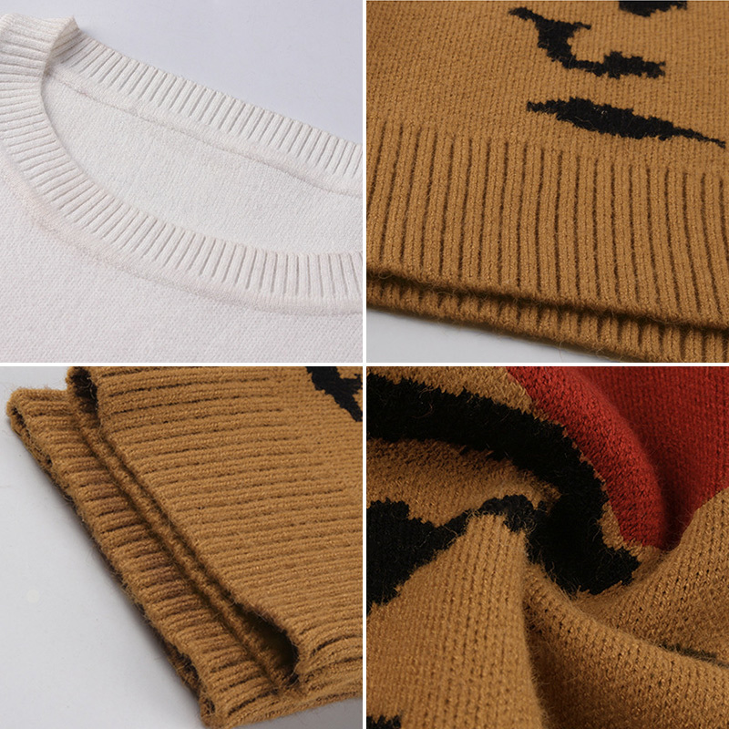 Leopard Print Women Sweater Colorblock Patchwork Loose Female Pullover Contrast O-Neck Casual Autumn Winter Lady Jumper 201221