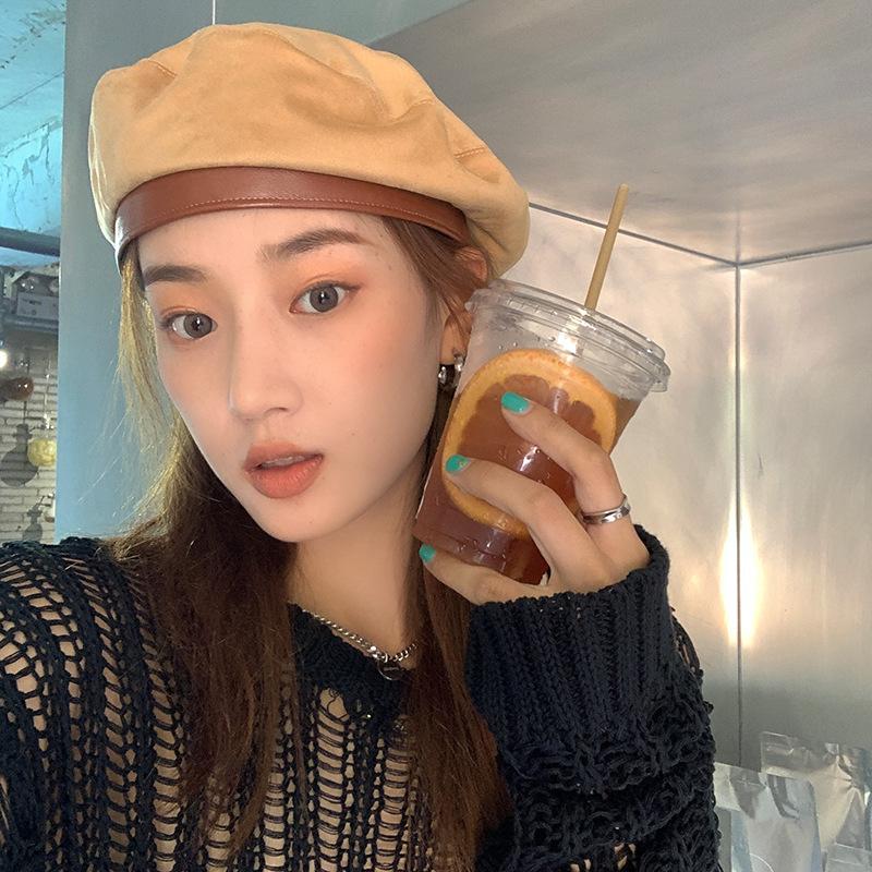 Korean version of suede fashion all-match beret female autumn and winter pu leather hat female British retro painter hat, Beige pink red edge
Korean version of suede fashion all-match beret female autumn and winter pu leather hat female British retro painter hat, Beige pink red edge