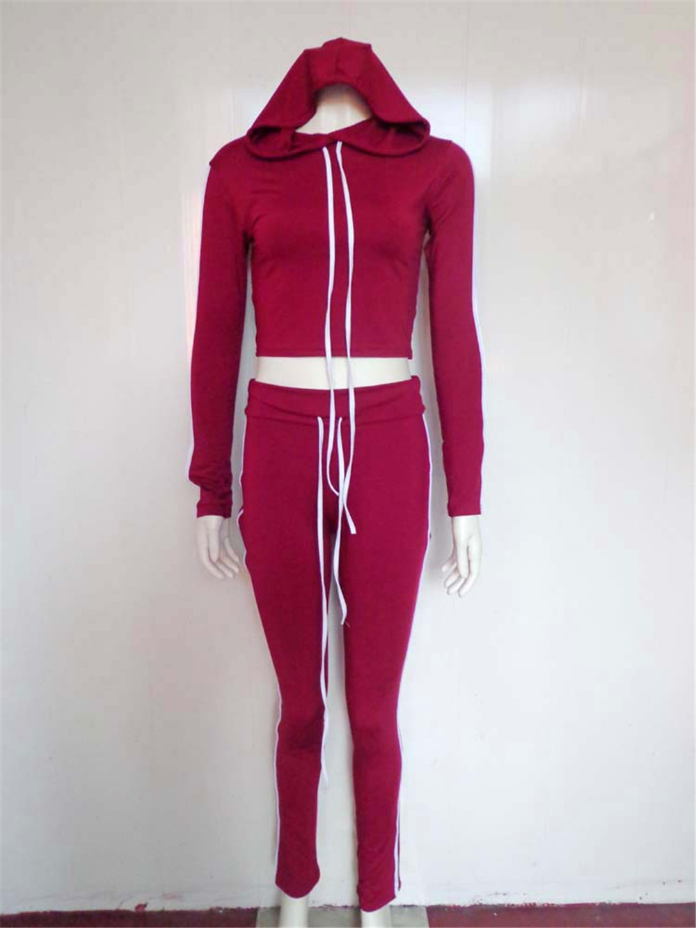 Fitness Casual 2 Piece Set Tracksuit Women Side Striped Hoodies Cropped Tops and Pants Jogger Two Piece Outfits Chandal Mujer 201104