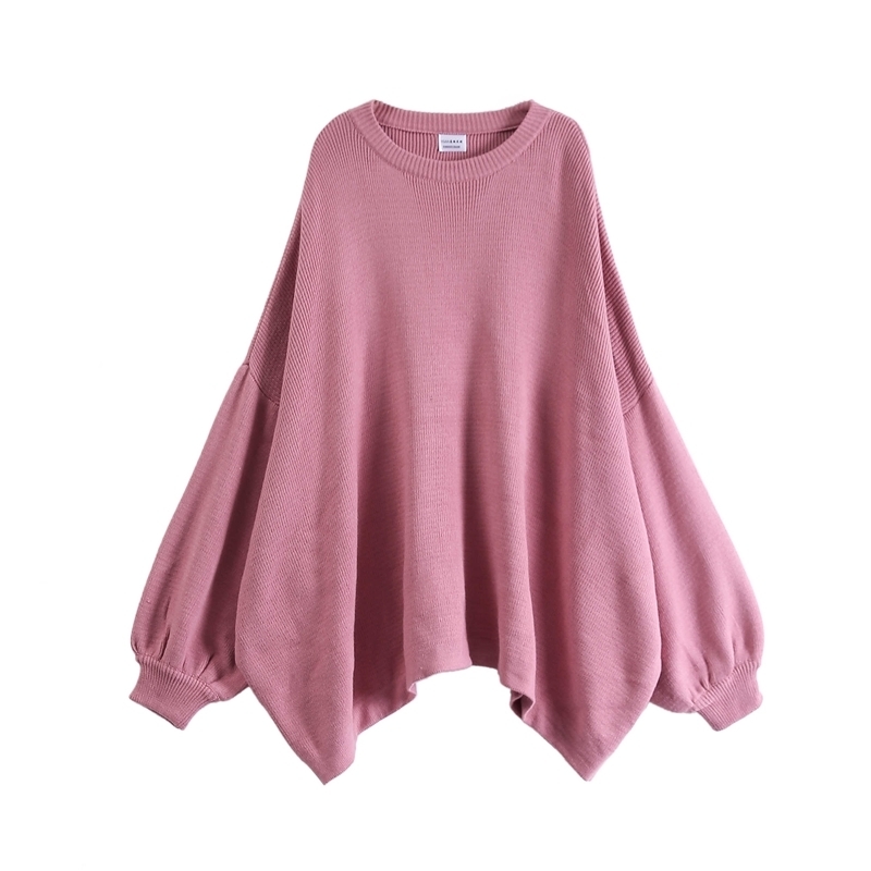 LANMREM autumn New Fashion Solid Color Round Neck Pullover Bat Sleeve Large Size Long Knit Sweater Women PB615 201030wtt