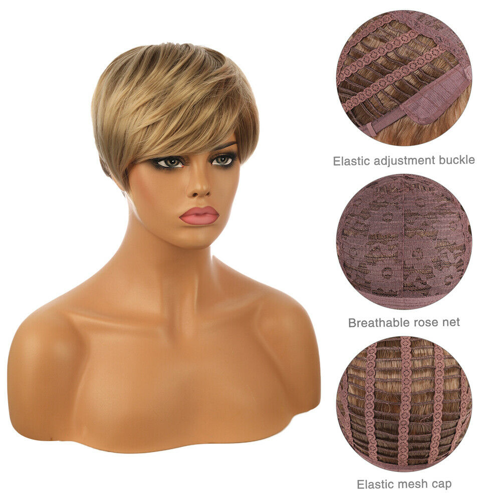 Women Short Blonde Straight Wigs Pexie Cut Synthetic Hair Wig Fashion Cosplay