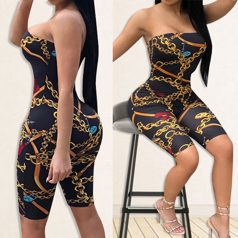 Sexy Jumpsuit Party Bodysuit Overalls Womens Jumpsuit Club Strapless Full New Fashion Printed Bodycon Rompers T200116