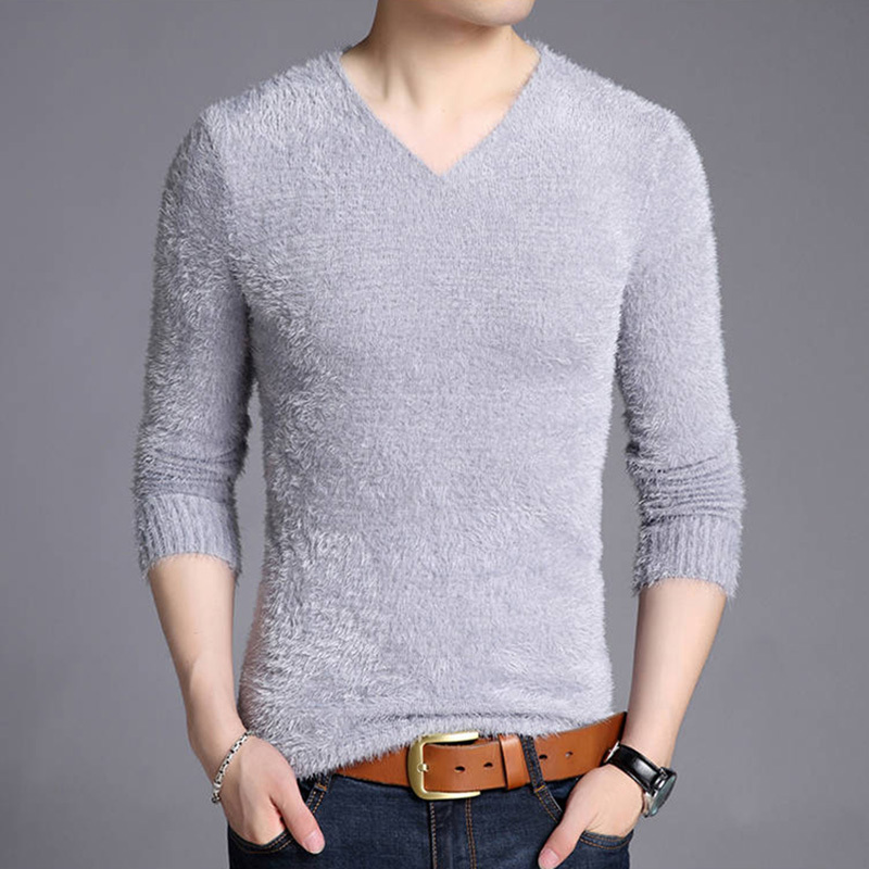 AKSR Men's Winter Warm Wool Knitted Pullover Sweater Jumper Men V Neck Mohair Cashmere Sweaters Sueter Hombre Pull Homme 201211