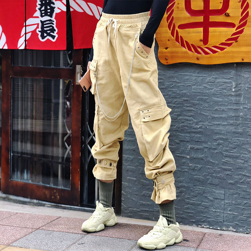 Hip-hop personality coveralls fall and winter new multi-pocket fashion lace casual velvet women's pants, Black.
Hip-hop personality coveralls fall and winter new multi-pocket fashion lace casual velvet women's pants, Black.