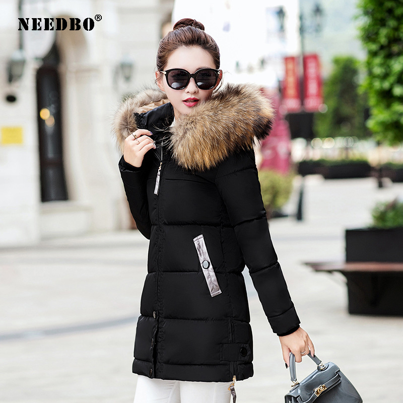 NEEDBO Down Jacket Women Long Winter Down Coat Fur Collar Slim Oversize Doudoune Femme Jacket Coat Lady Down Parka Long Coat 201125