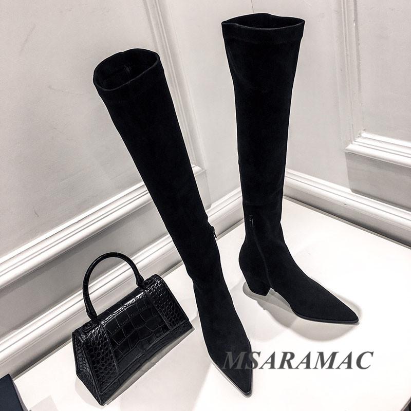 Sexy Black stretch High heels long boots leather pointed toe slim Thick heel long boots fashion street ladies party shoes
Sexy Black stretch High heels long boots leather pointed toe slim Thick heel long boots fashion street ladies party shoes