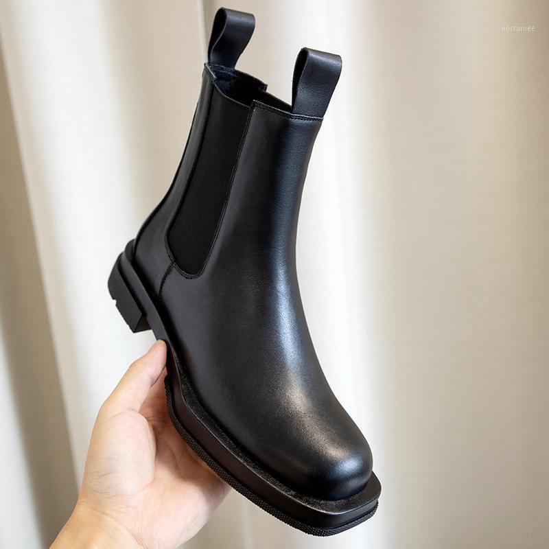 2020 New winter Genuine leather Women boots Motorcycle boots Outdoor black Square head Women shoes1