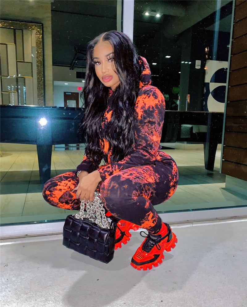 Women hooded outfits tie dye Tracksuit casual 2 piece set long sleeve hoodies+legging winter clothes jogger suit plus size sportswear 4305