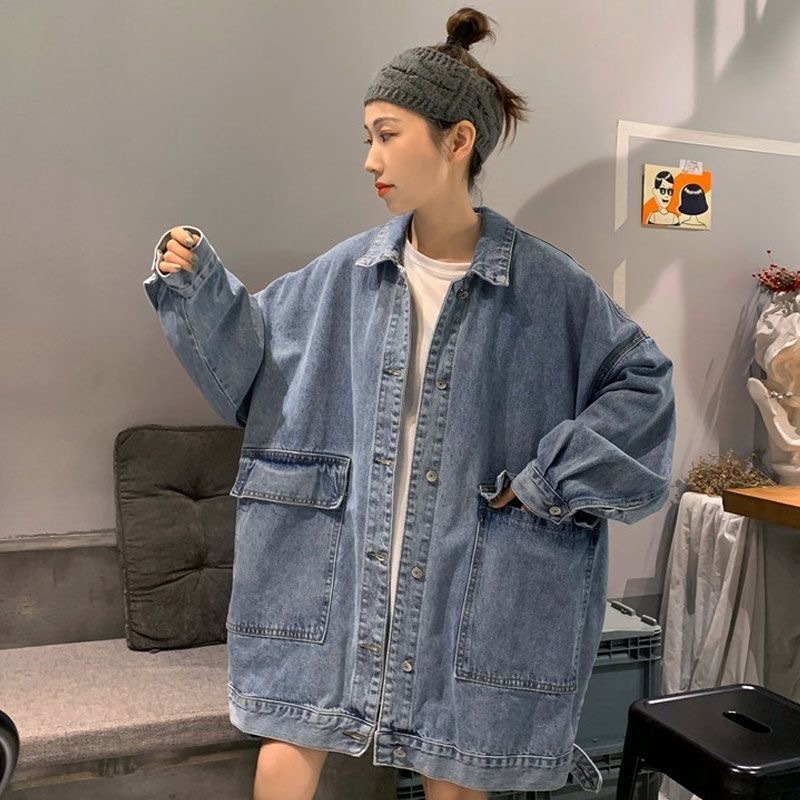 Autumn plus size large pocket harajuku blue denim jacketsturn down collar complete sleeves outwear vintage loose female jacket jackets, Gray
Autumn plus size large pocket harajuku blue denim jacketsturn down collar complete sleeves outwear vintage loose female jacket jackets, Gray
