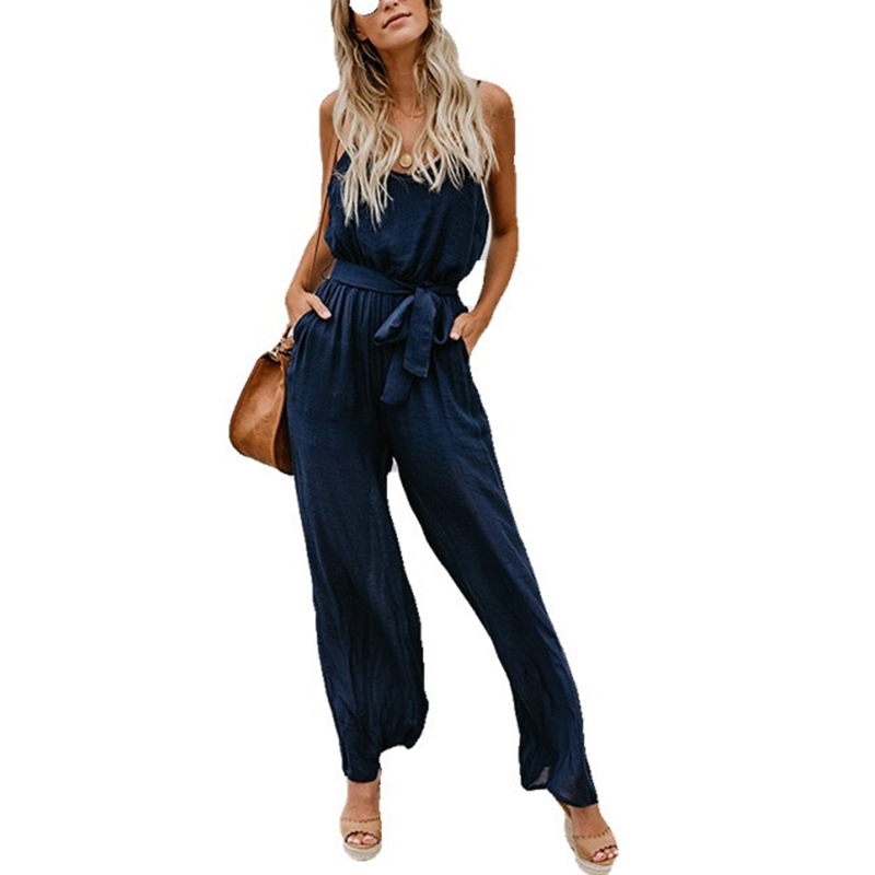 Fashion summer jumpsuit women sleeveless casual rompers jumpsuits Spaghetti Strap loose jump suit black overalls female clothes T200509