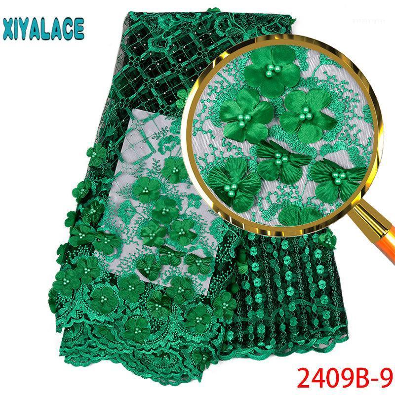 Hot sale African Lace Fabric 2020 Tulle Lace Fabric With Beads High Quality African Nigerian Women For 5yards PGC2409B-11