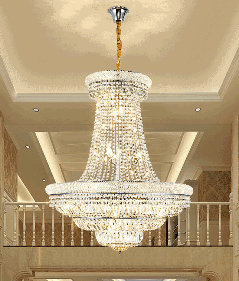 American Luxurious K9 Crystal Chandeliers European Modern Chandelier Lights Fixture Villa Stairway Home Indoor Lighting Long Hanging Lamps Dia90cm Hei