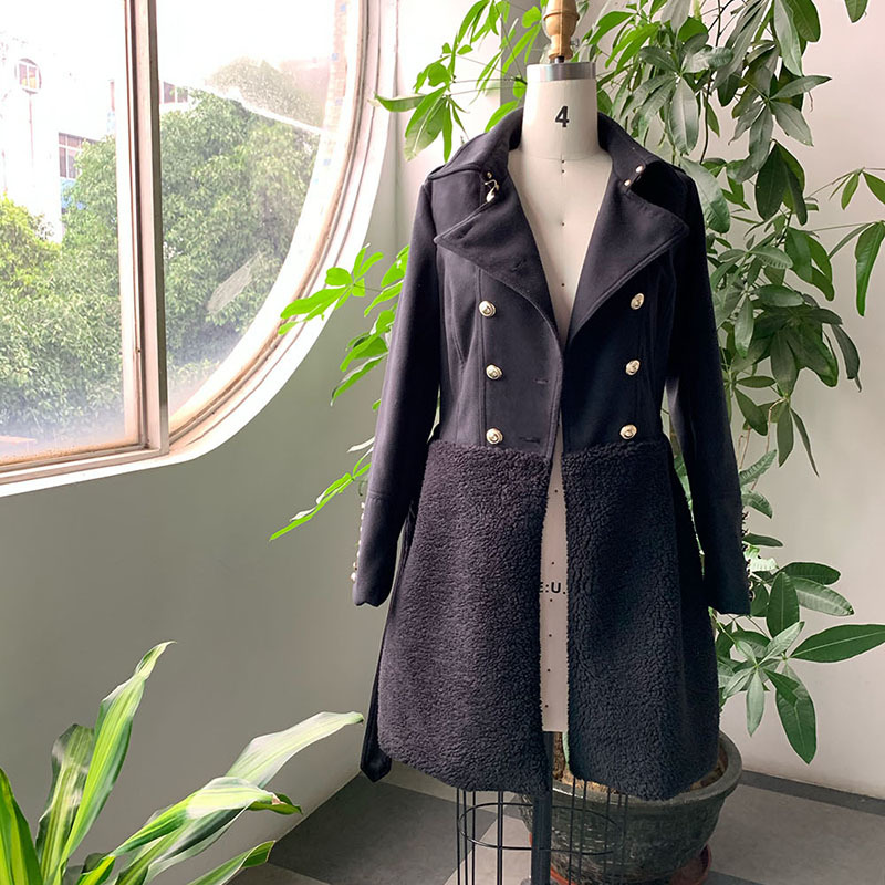 Women Autumn Winter Long Jacket Coat Black Double Breasted Belt Slim Fit Fleece Plus Size Ladies Trench Coats Elegant Outwear 201216