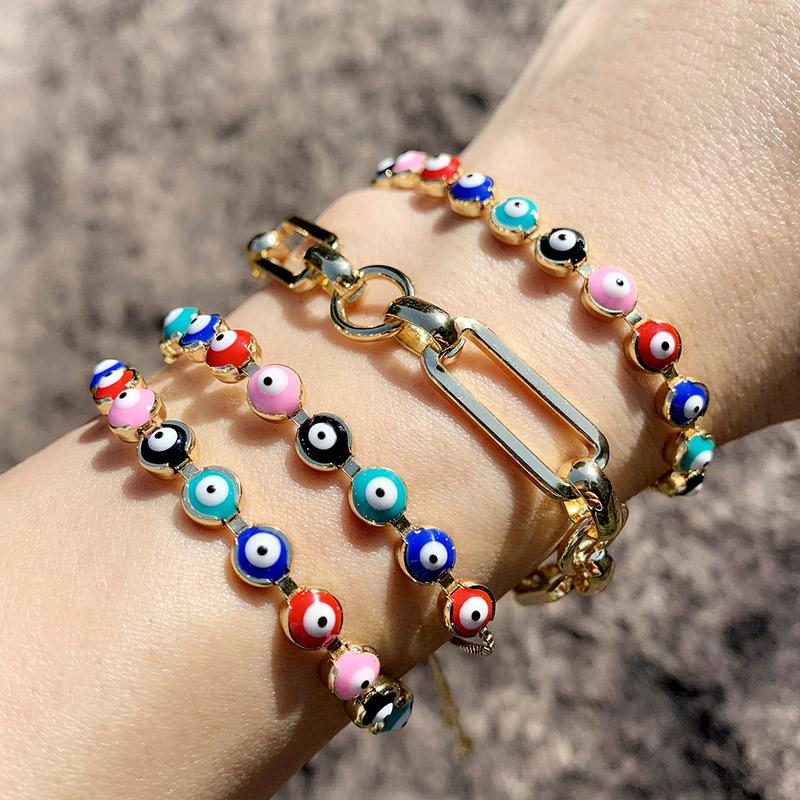 FLOLA Multicolor Enamel Evil Eye Bracelets For Women Gold Curb Link Chain Bracelet Adjustable Turkish Boho Jewelry Gifts brtc64
FLOLA Multicolor Enamel Evil Eye Bracelets For Women Gold Curb Link Chain Bracelet Adjustable Turkish Boho Jewelry Gifts brtc64