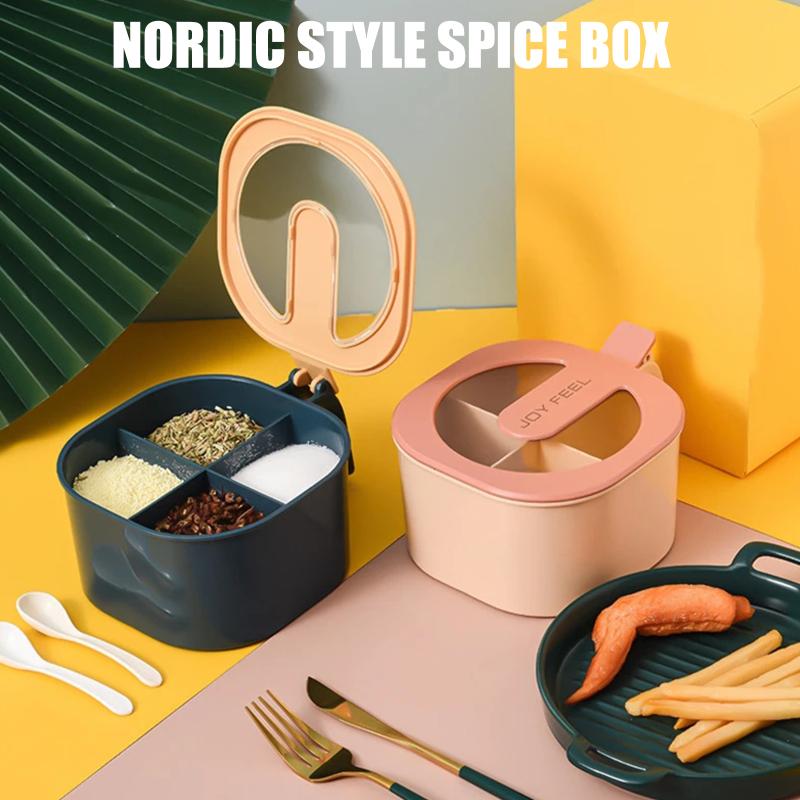 Hot Nordic Style Spice Box Seasoning Pot Four Grid Seasoning Storage Container Sealed Organizer Kitchen Tool Accessories
Hot Nordic Style Spice Box Seasoning Pot Four Grid Seasoning Storage Container Sealed Organizer Kitchen Tool Accessories