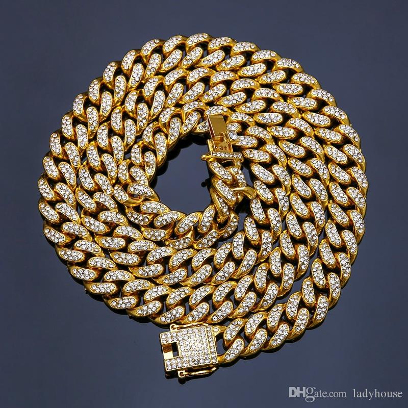 Hip Hop Bling Fashion Jewelry Iced Out Chain Necklace Gold Sier Miami Cuban Link Chains for Cool Men Women Free shipping