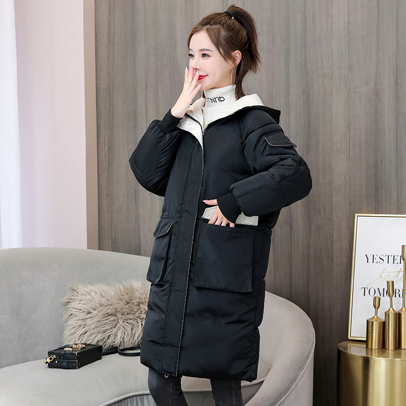 Solid Long Parkas Winter Female Oversized Women's Jacket Korean Style Loose Plus Size Big Pockets Thick Female Cold Coat Outwear 201029