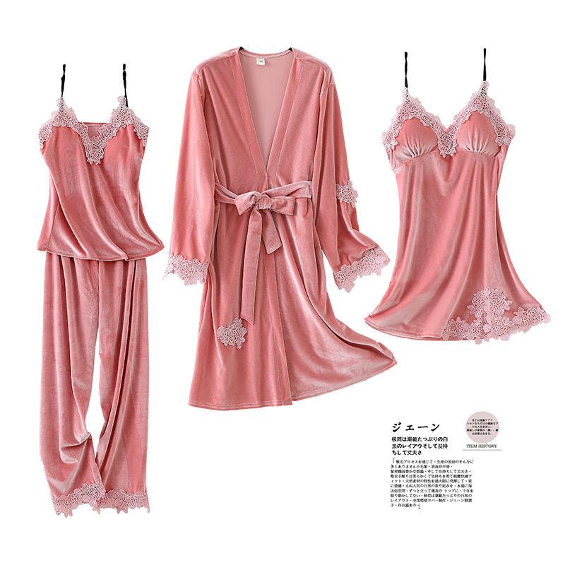 2020 Winter New Women Thickened Velvet Pajamas 4 Pieces Set Sexy Lace Sleepwear Sling Nightdress Warm Homewear Plus Size Robe, 3 pieces set
2020 Winter New Women Thickened Velvet Pajamas 4 Pieces Set Sexy Lace Sleepwear Sling Nightdress Warm Homewear Plus Size Robe, 3 pieces set