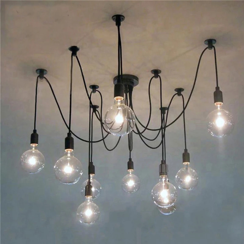 LED Chandelier DIY Art Spider Ceiling Lamp Fixture Light Hanging Nordic Retro Edison Bulb Vintage Loft Antique