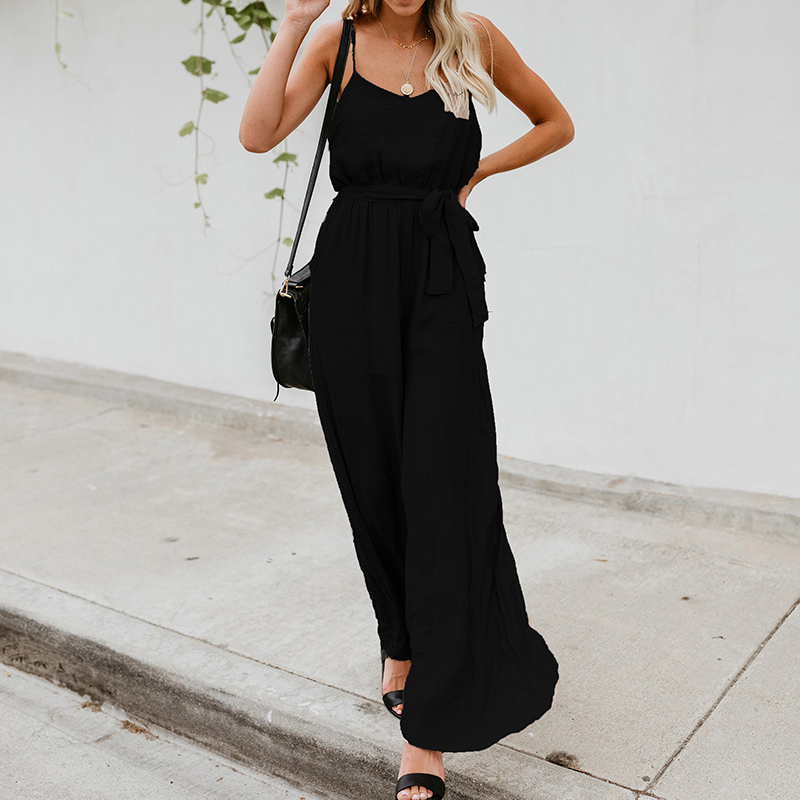 Fashion summer jumpsuit women sleeveless casual rompers jumpsuits Spaghetti Strap loose jump suit black overalls female clothes T200509
